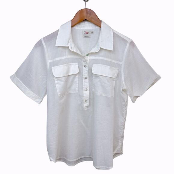 FAHERTY The Uptown Shirt Whisper Ivory Lightweight Organic Cotton Womens Sz M - Picture 2 of 15